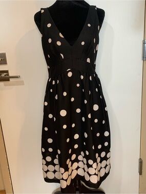 Democracy 8 Black White Polka Dot Lined Midi Dress
